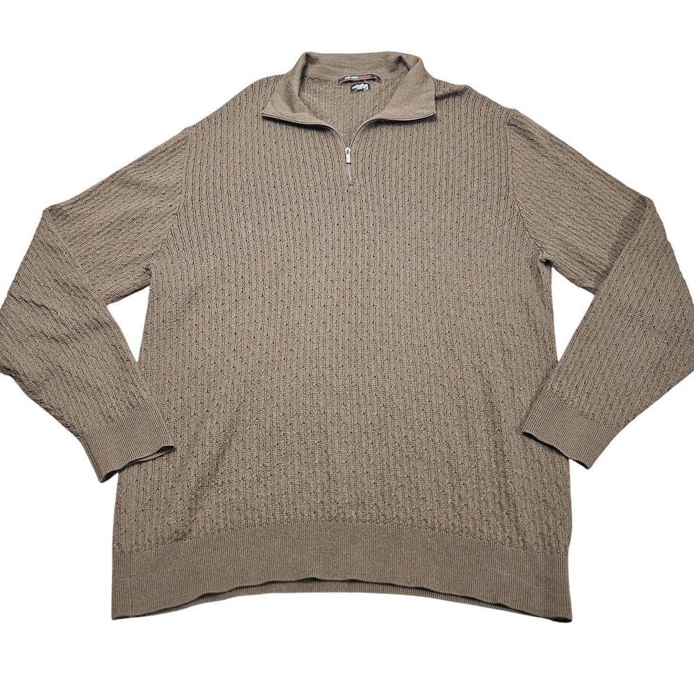 Tiger Woods Collection Quarter Zip Sweater XL Brown Textured Knit Classic Golf